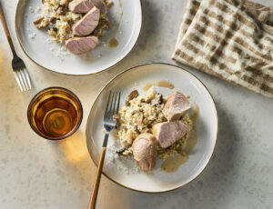 Porc et risotto aux champignons parfumé à l'érable