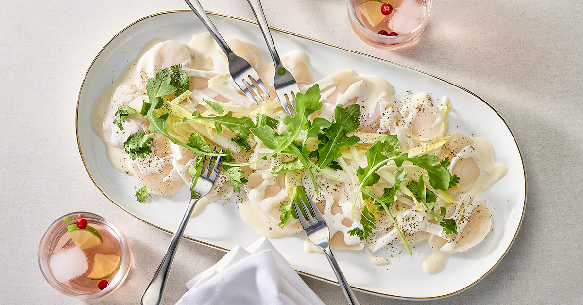 Scallop Carpaccio Salad with Creamy Maple Sauce | Maple from Canada