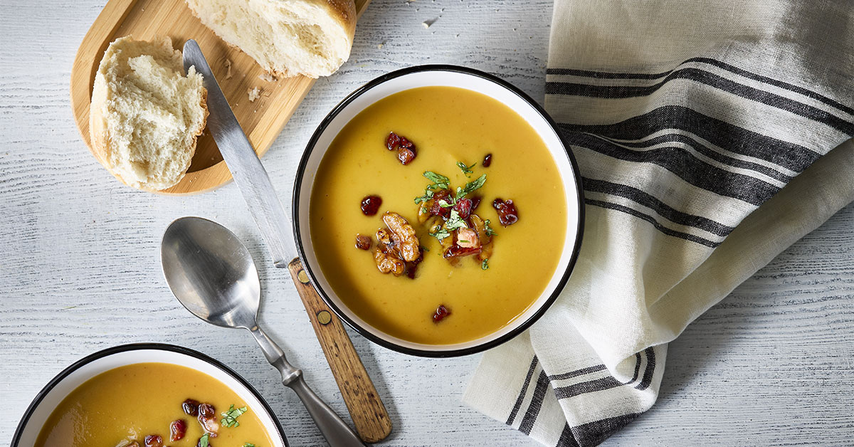 Squash Soup with Maple-Pancetta Garnish | Maple from Canada